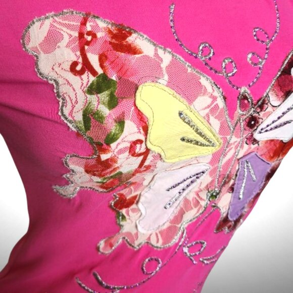 D&G Dolce & Gabbana Pink Butterfly Embellished Tee Size M - Picture 10 of 14